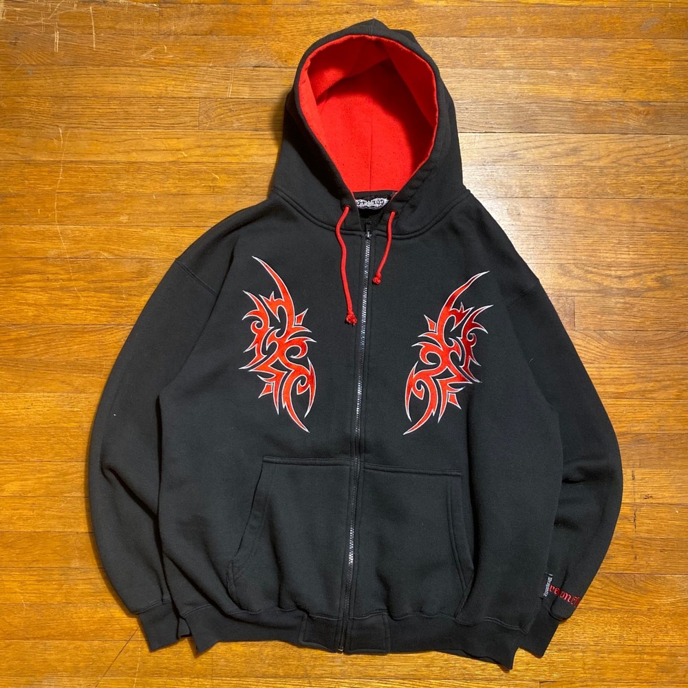 Dragonfly Clothing Company Tribal Embroidery Y2K Zip Up Hoodie Mens XL Grunge